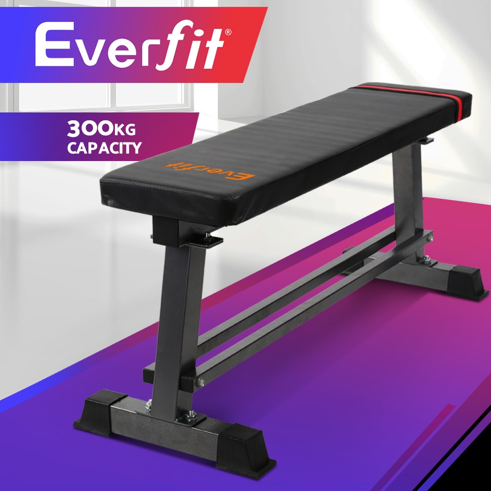 Everfit Flat Weight Bench BENCH-FLAT 300KG Capacity Steel Black Gym Training