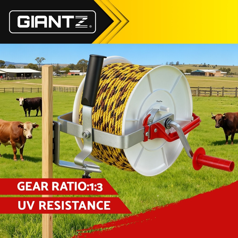 Giantz Electric Fence Reel Geared Portable Polywire White 3 1 Ratio 500m Tape
