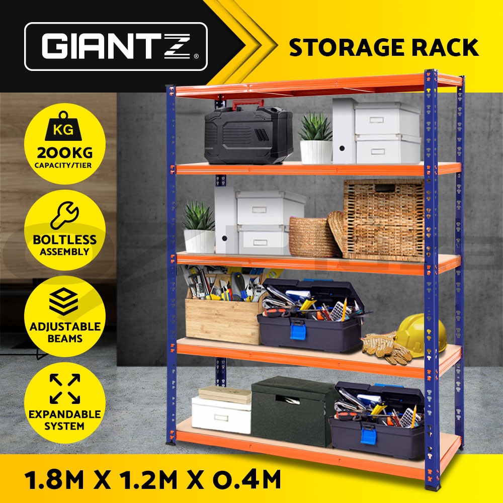 Giantz Storage Rack Shelving Steel 120 40 180cm 1000kg/rack Boltless Orange&Blue