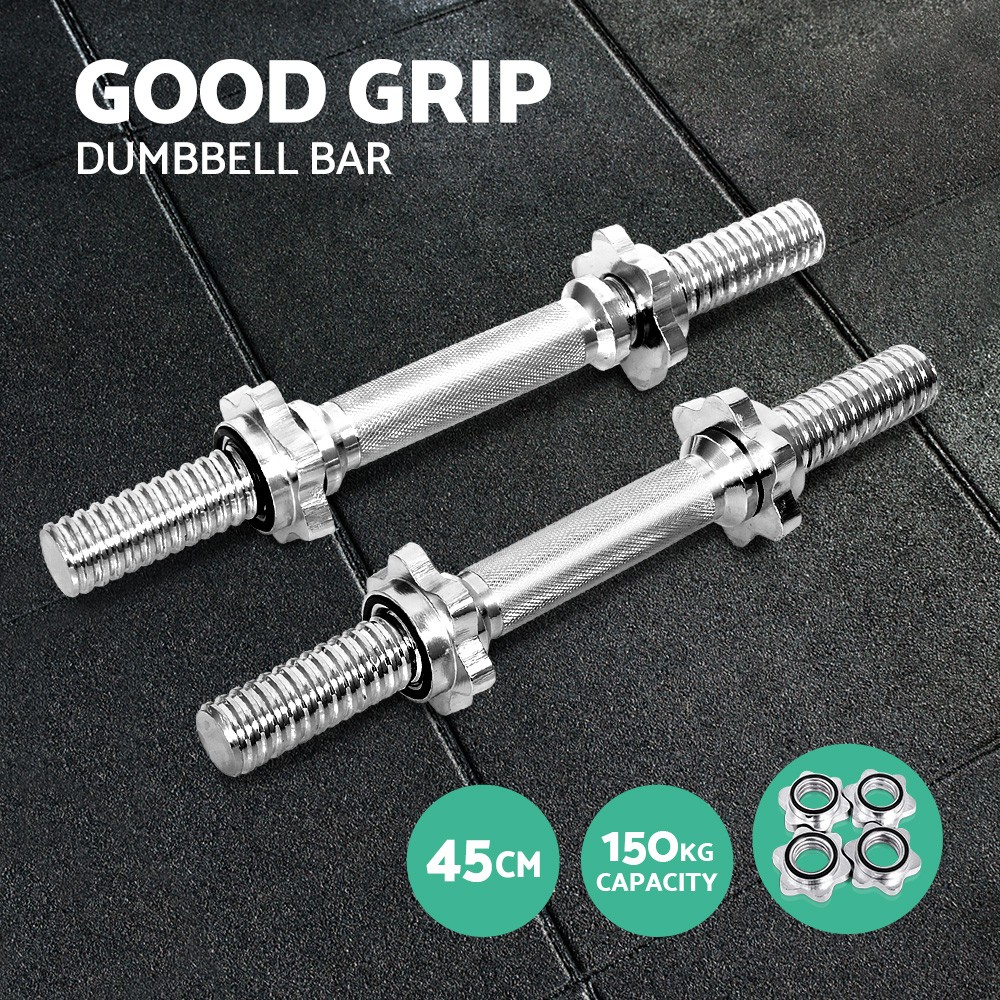 Everfit 45cm Dumbbell Bar Pair Solid Steel Silver 150kg Capacity Spring Collars