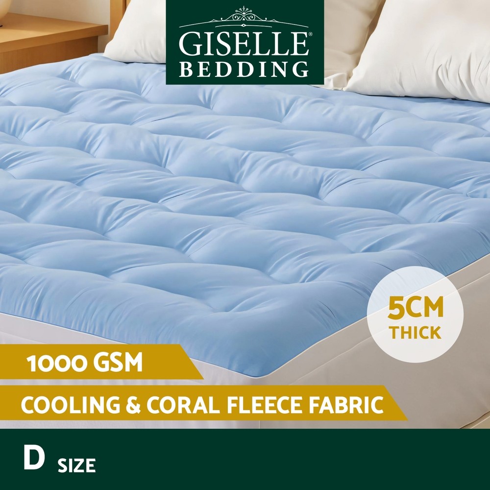 Giselle Bedding Double Pillowtop Mattress Topper 5cm Cooling Coral Fleece Cover