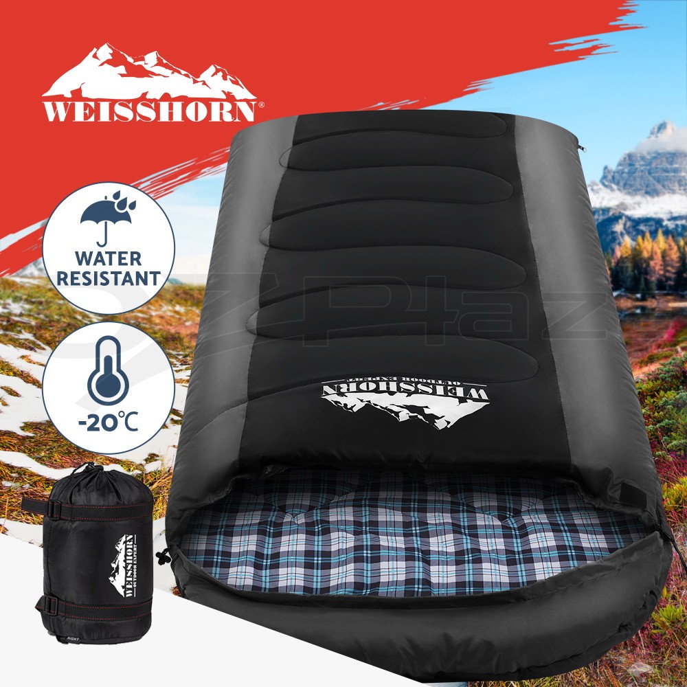 Weisshorn Single Sleeping Bag Camping Hiking Waterproof 208cm 82cm Black/Gray