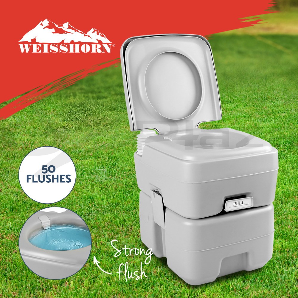 Weisshorn Chemical Toilet 20L Portable Camping Flush Toilet Grey 12L Freshwater