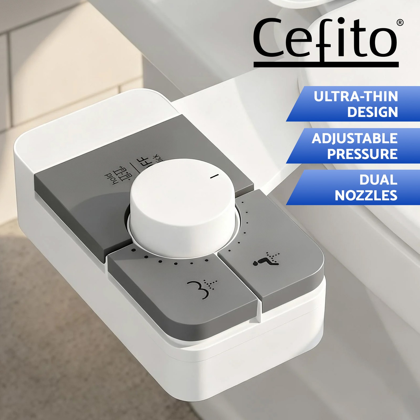 Cefito Bidet Attachment Toilet Detachable Cold Water Ultra-Thin ABS Dual Nozzles