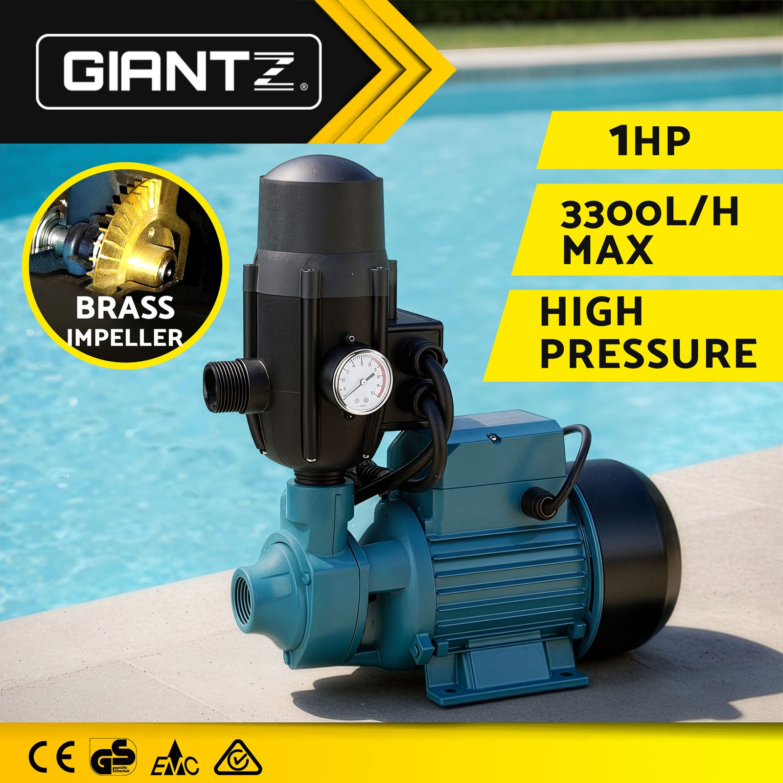 Giantz QB80 Peripheral Water Pump 750W 3300L/H 60m Irrigation Brass Impeller