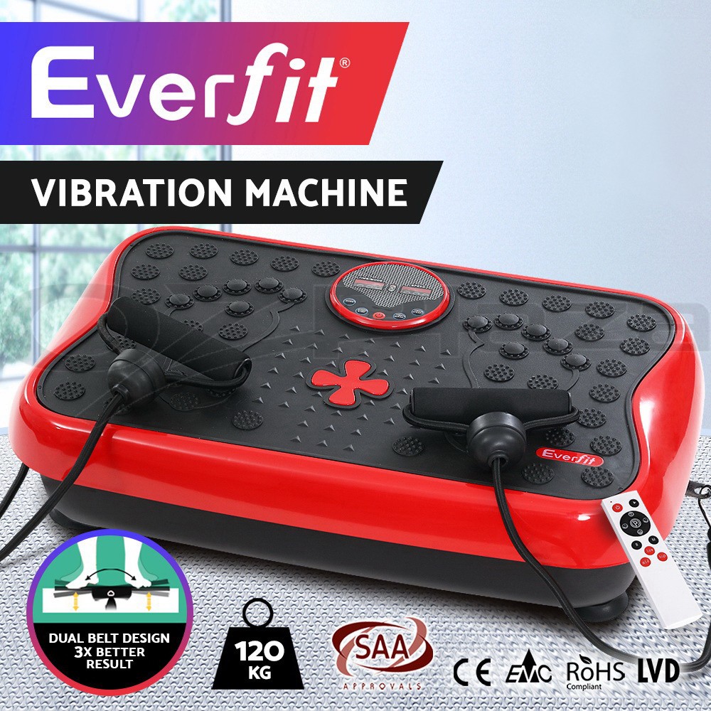 Everfit Vibration Machine Platform Oscillating LED Screen Resistance Bands Red
