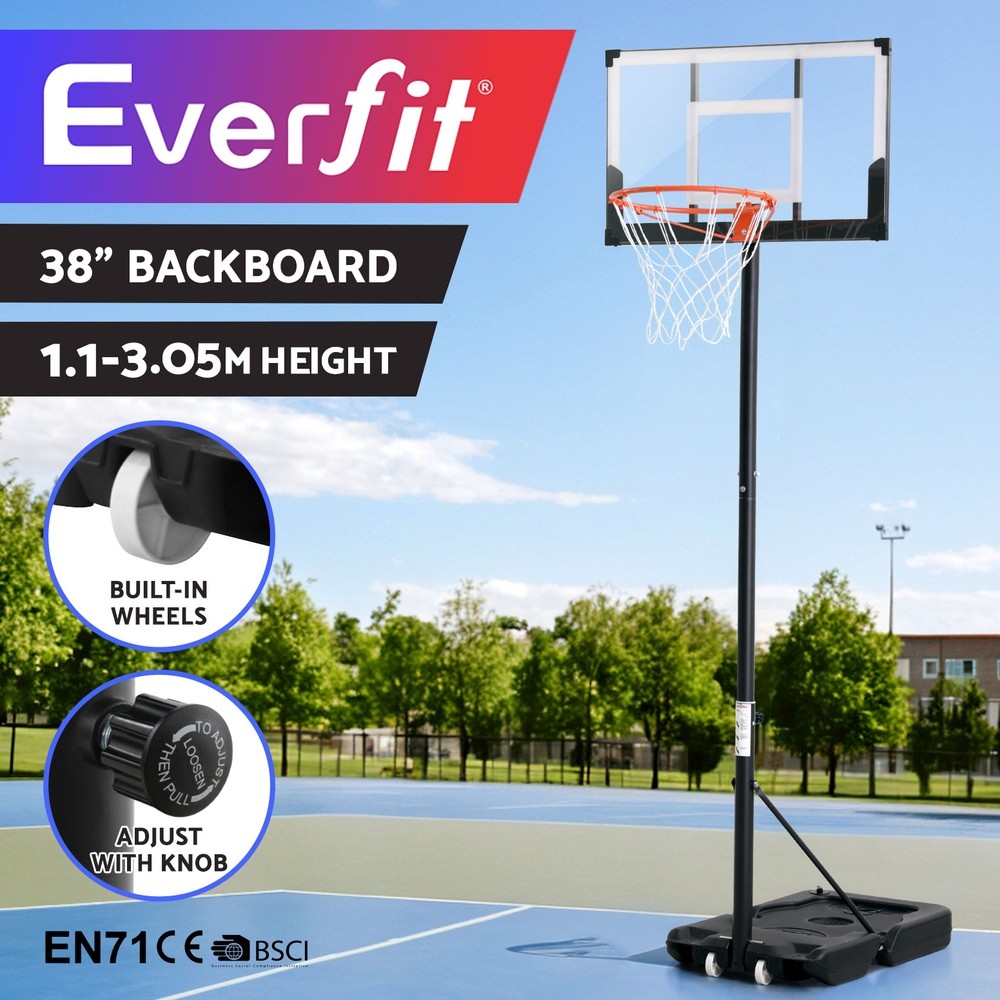 Everfit Portable Basketball Hoop Adjustable Height Backboard 1.1-3.05m wheels