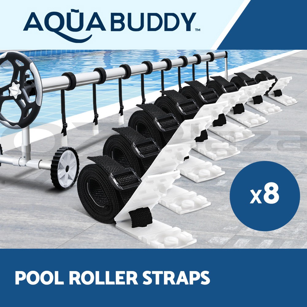 Aqua Buddy Pool Cover Roller Strap Kit 8PCS Nylon Black Universal 10ft-24ft