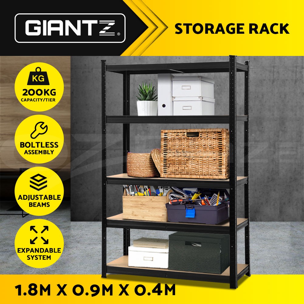 Giantz Warehouse Shelving Rack Steel 90 40 180cm Black Boltless 1000KG/Rack