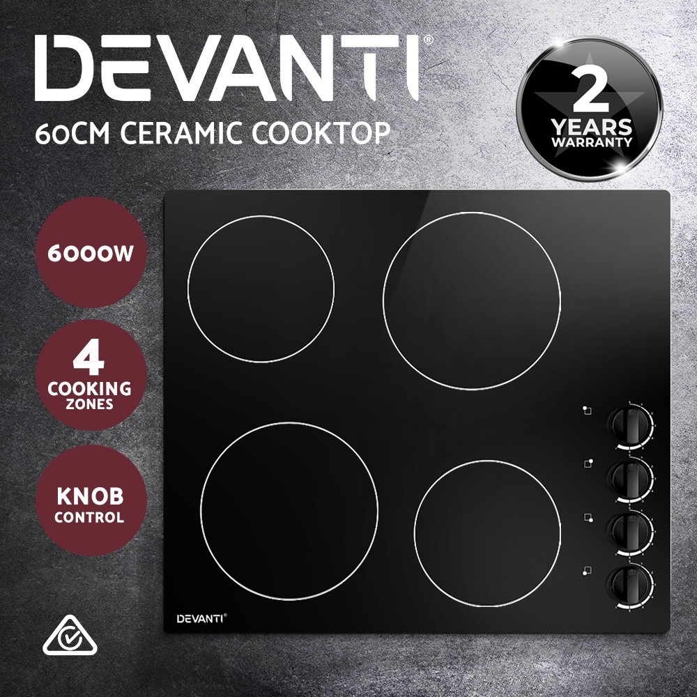 Devanti Ceramic Cooktop Electric Hob 3-Zone Touch Control Black Glass 3200W