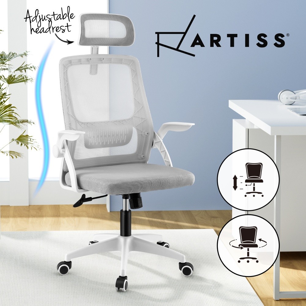Artiss Ergonomic Mesh Office Chair Adjustable Headrest Recline Swivel Grey 150kg