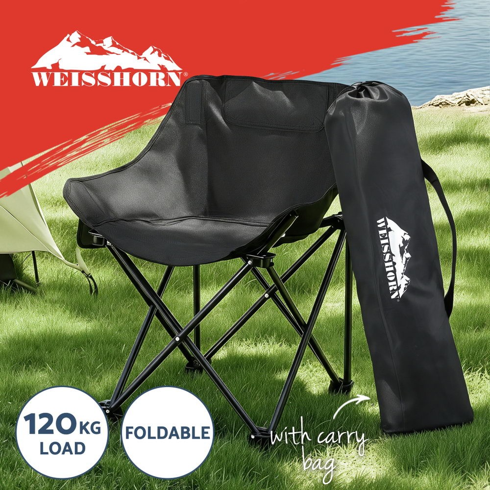 Weisshorn Camping Moon Chair Folding 120KG Black 600D Oxford Fabric Drink Holder