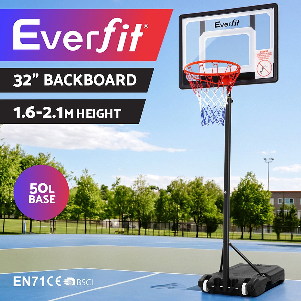 Everfit Portable Basketball System 32 Backboard Adjustable 1.6m 2.1m Nylon Net