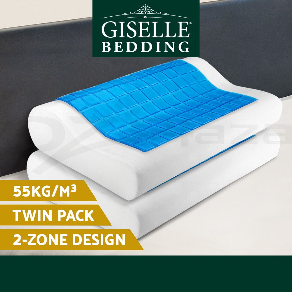 Giselle Bedding Memory Foam Cool Contour Pillow Cooling 50x30cm White w/Cover