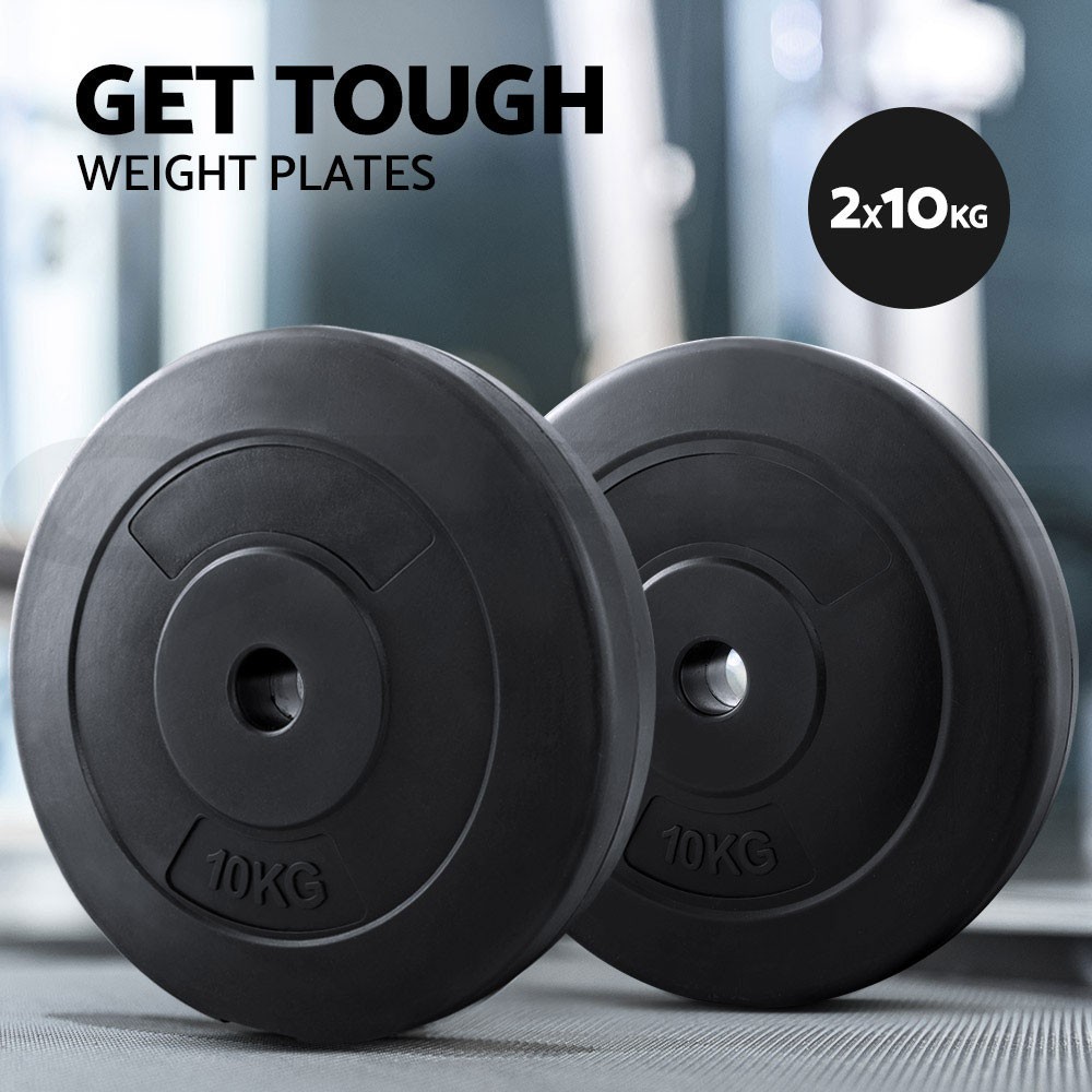 Everfit Weight Plates 2X 10kg Barbell Plate Lifting Plastic Black 31mm Home Gym