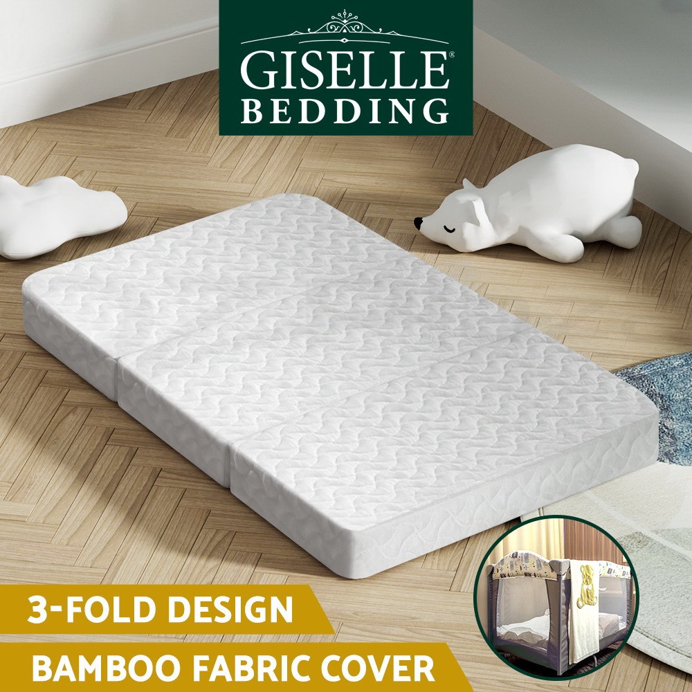 Giselle Bedding Foldable Portacot Foam Mattress 3-Fold Baby Cot White 8cm Medium