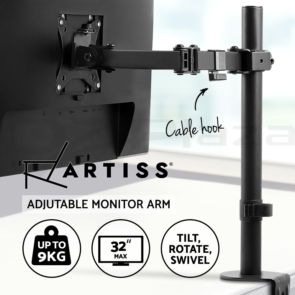 Artiss Single Monitor Arm Desk Mount MA-B-S-C12-BK 32in VESA Clamp Black Steel