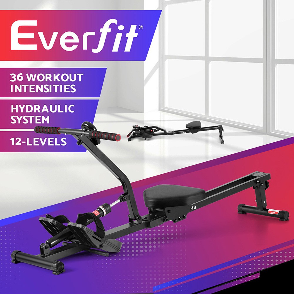 Everfit Hydraulic Rowing Machine Rower 12-Level Resistance foldable LCD Black