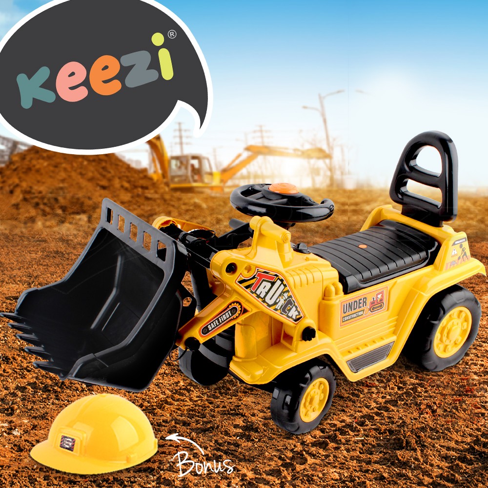 Keezi Kids Ride On Bulldozer Excavator Yellow EN71 Approved Helmet 30kg Plastic