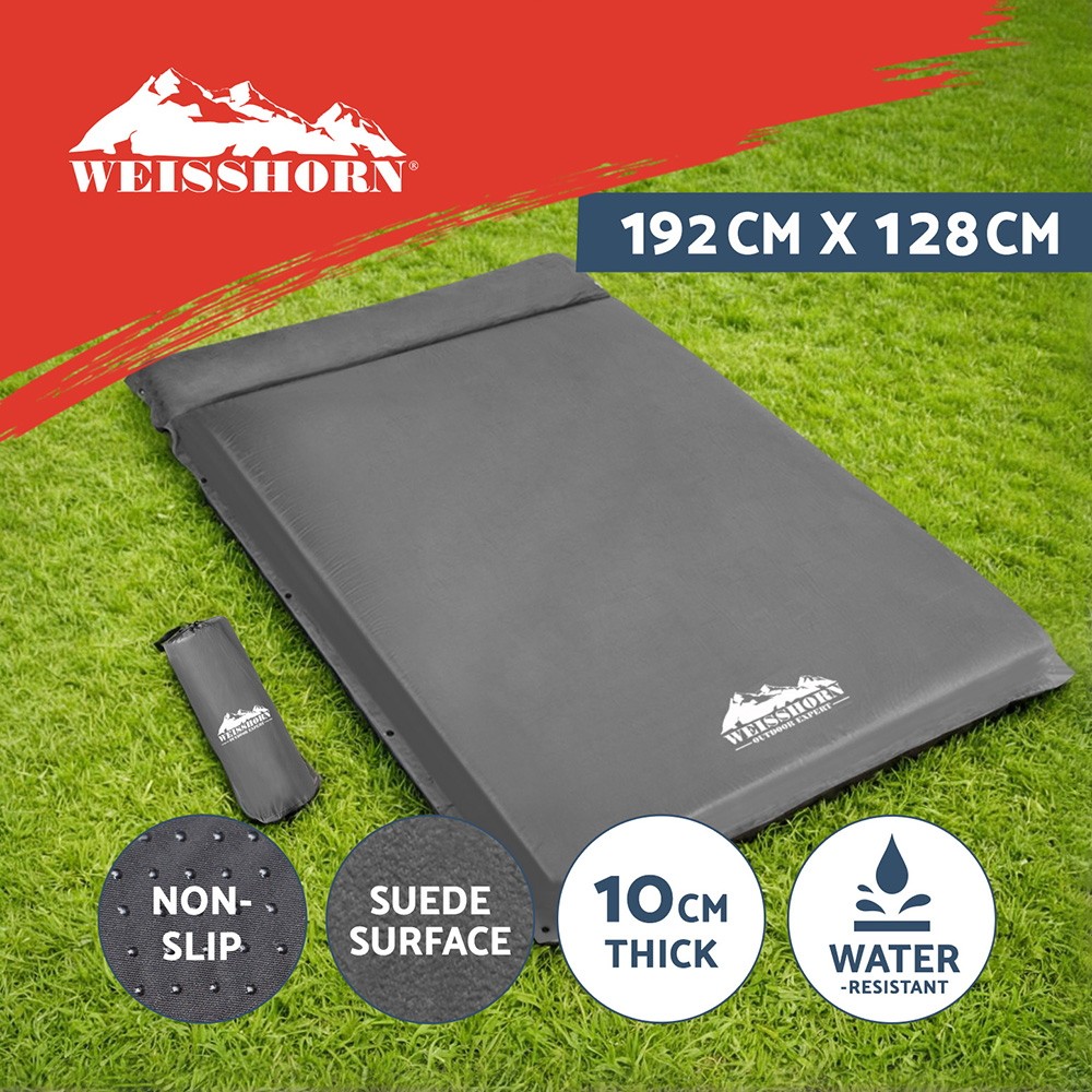 Weisshorn Double Self-Inflating Mattress 10cm Camping Sleeping Mat Grey 196 136