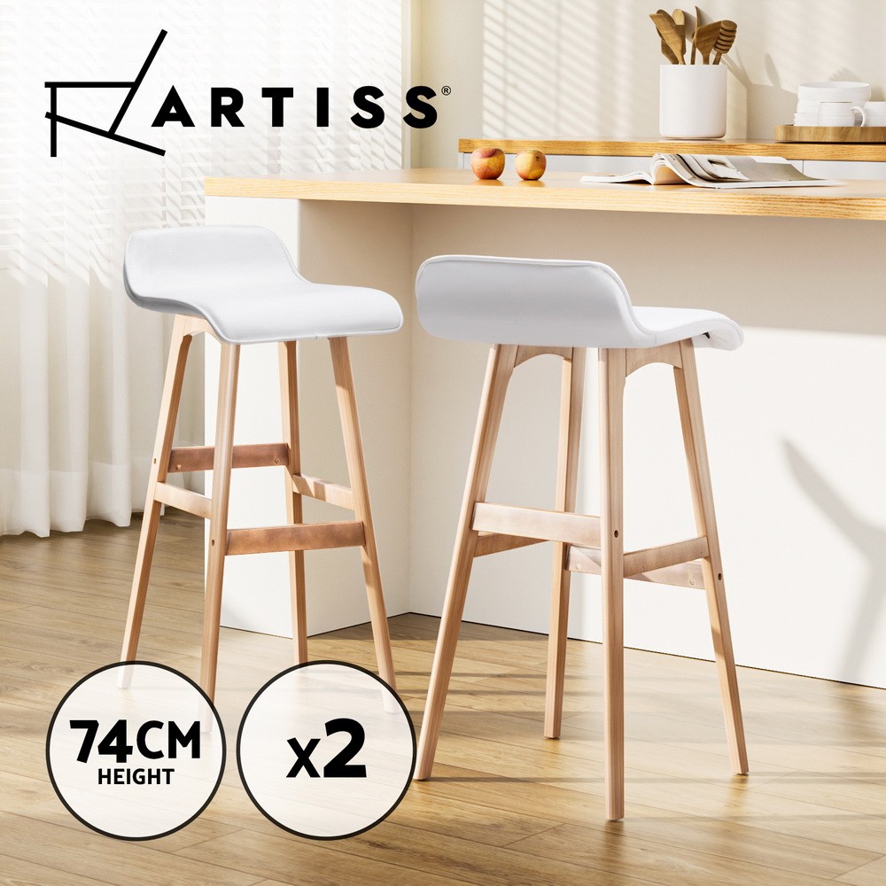 Artiss Sliva 2x Bar Stools Bentwood PU Leather Padded Seat White 74cm 130kg