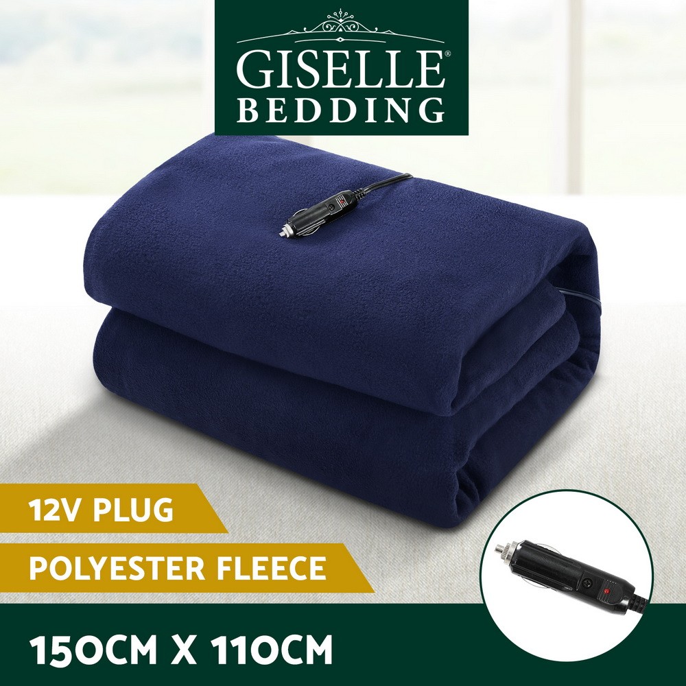 Giselle Bedding Electric Heated Car Blanket 12V DC Blue Polyester Fleece 150cm