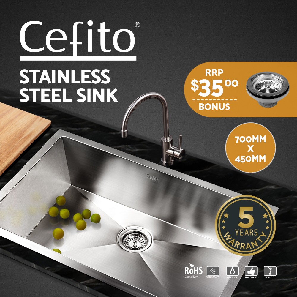 Cefito Handmade Kitchen Sink 70X45CM 304 Stainless Steel R10 Drop-in/Top Mount