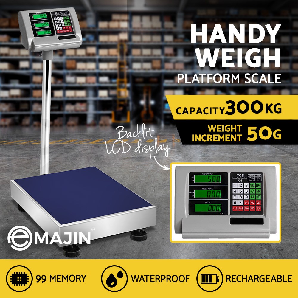 Emajin Digital Platform Scale 150KG/20G Stainless Steel LCD Rechargeable Battery
