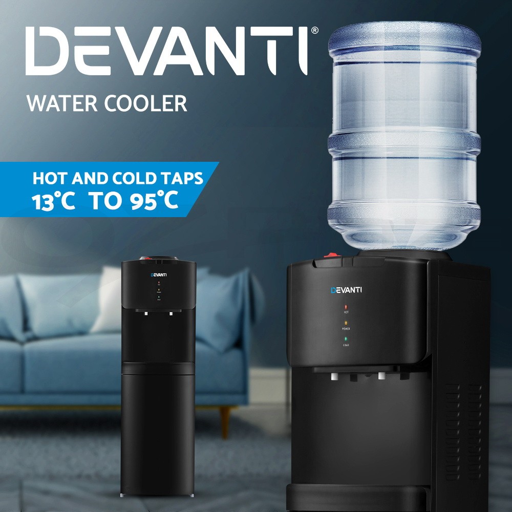 Devanti Water Cooler Dispenser Freestanding Black Top-loading Hot Cold Dual Taps
