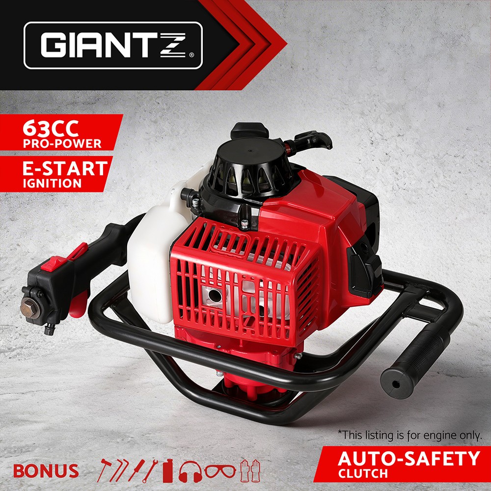 Giantz 63cc 2.2kW 2-stroke Petrol Post Hole Digger Motor Only E-start Red Hand