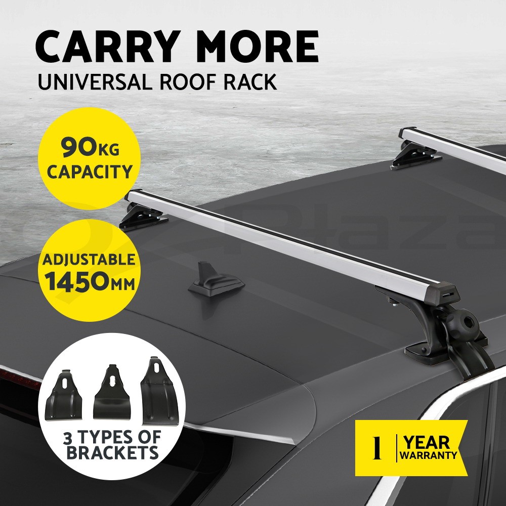 Giantz Universal Carrier Roof Rack Aluminium Cross Bars Adjustable 145cm Silver