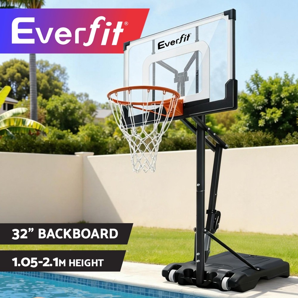 Everfit Portable Pool Basketball Hoop Adjustable 1.05M-2.1M Nylon Net Black