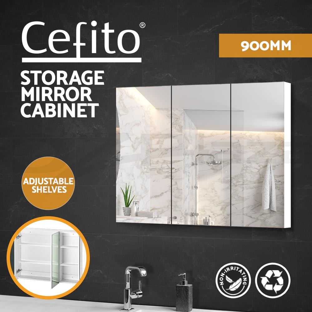 Cefito Bathroom Mirror Cabinet Wall Mounted Storage White 900mmx720mm Medicine