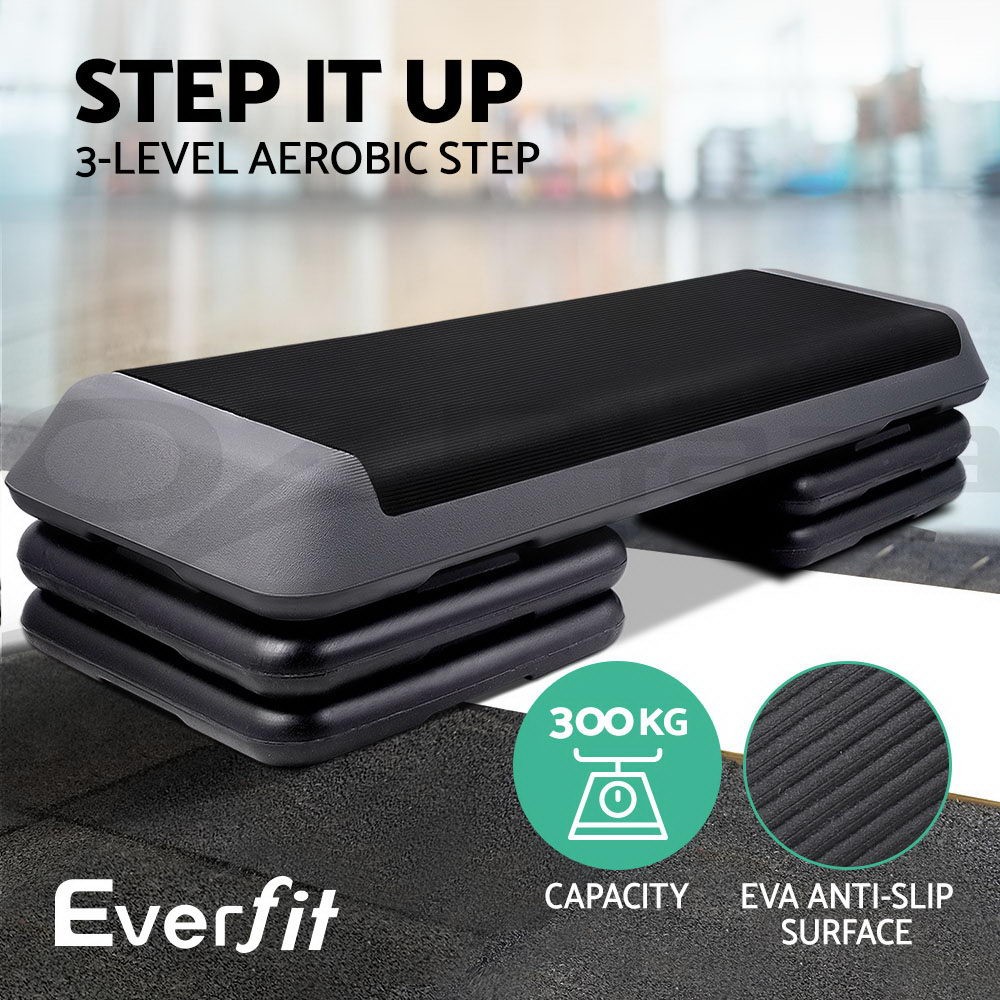 Everfit Multi-level Aerobic Step Adjustable Anti-slip Home Workout 300kg Black