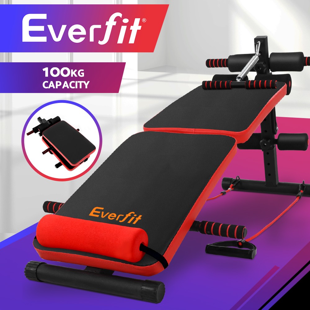 Everfit Adjustable Sit-Up Abdominal Bench Foldable Home Gym Resistance Bands