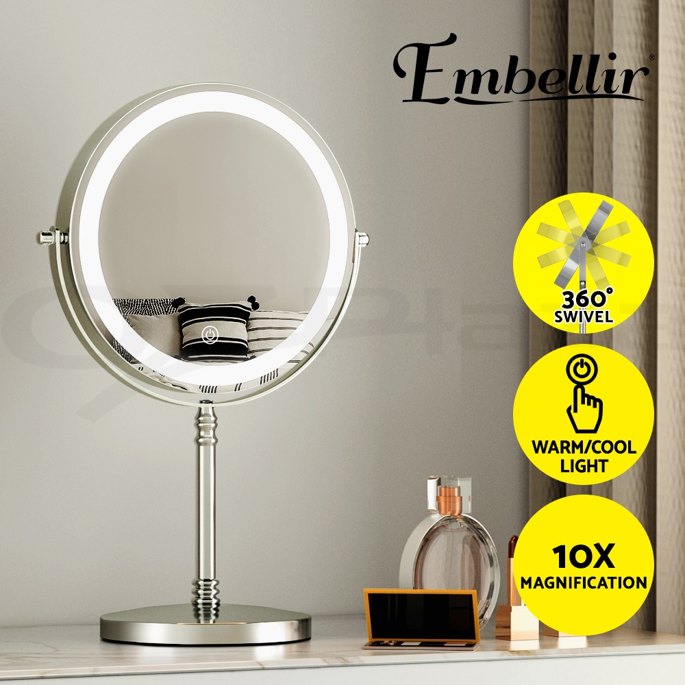 Embellir Makeup Mirror 10X Magnifying LED Light 360 rotation Tabletop 33 cm