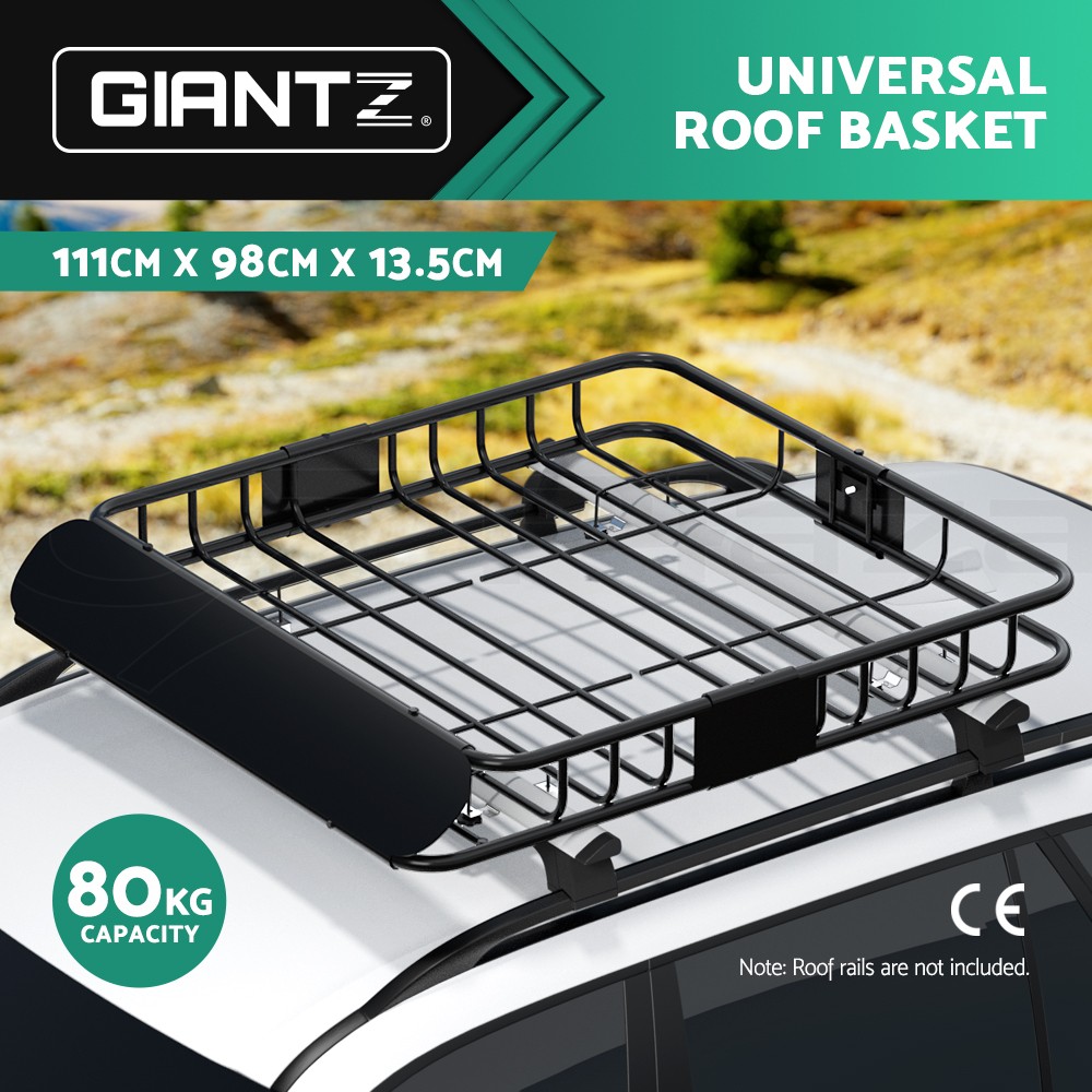 Giantz Universal Steel Roof Rack Basket Cargo Carrier Black 80kg 111/123/160cm