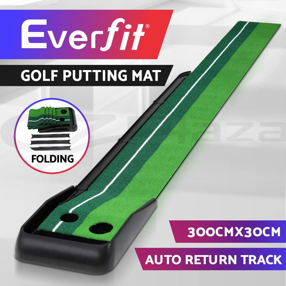Everfit Golf Putting Mat GOLF-A-MAT-BK 3M Indoor Outdoor Green Nonslip Practice