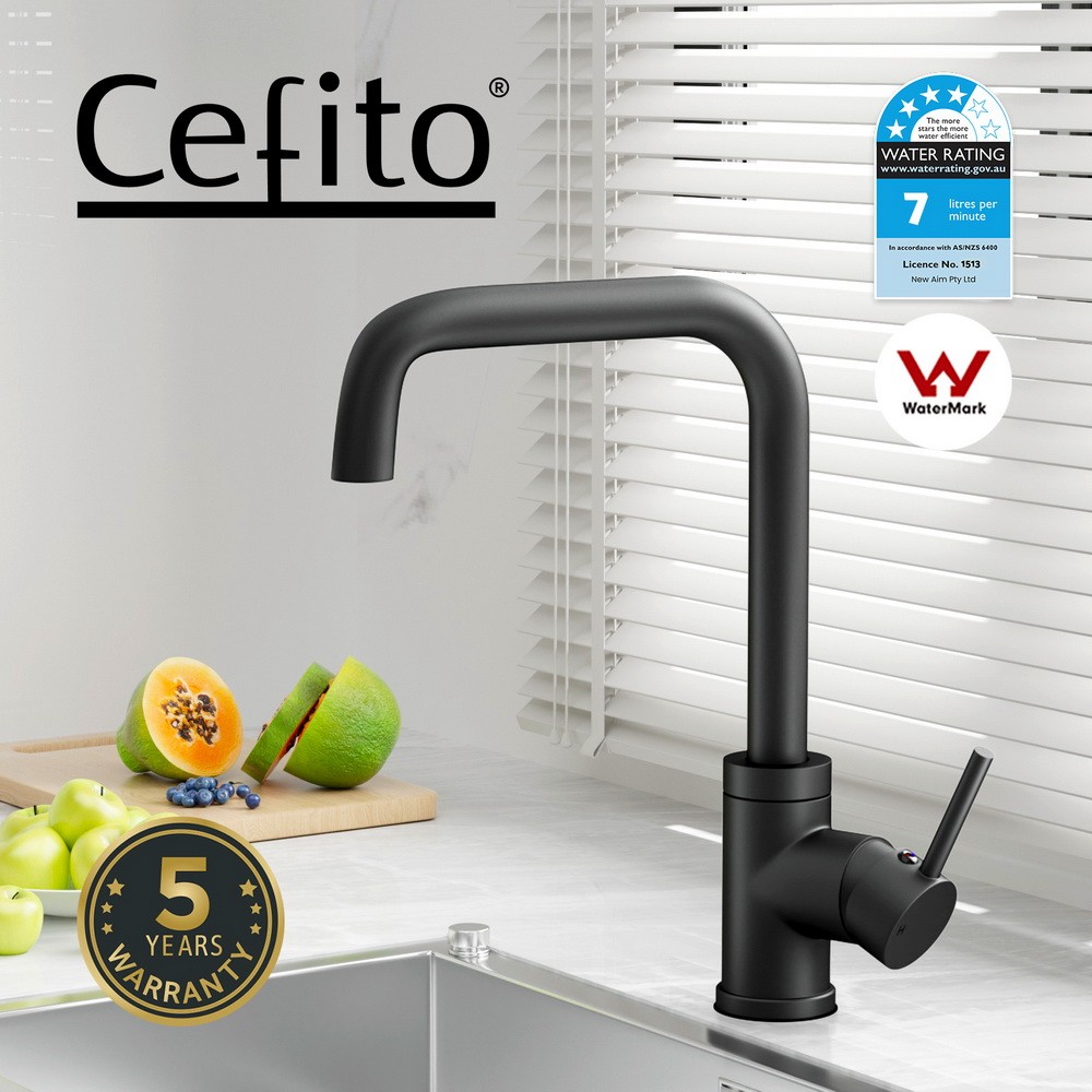 Cefito Kitchen Mixer Tap A82H33BK Black Brass 360 degree Swivel 35mm Ceramic ABS