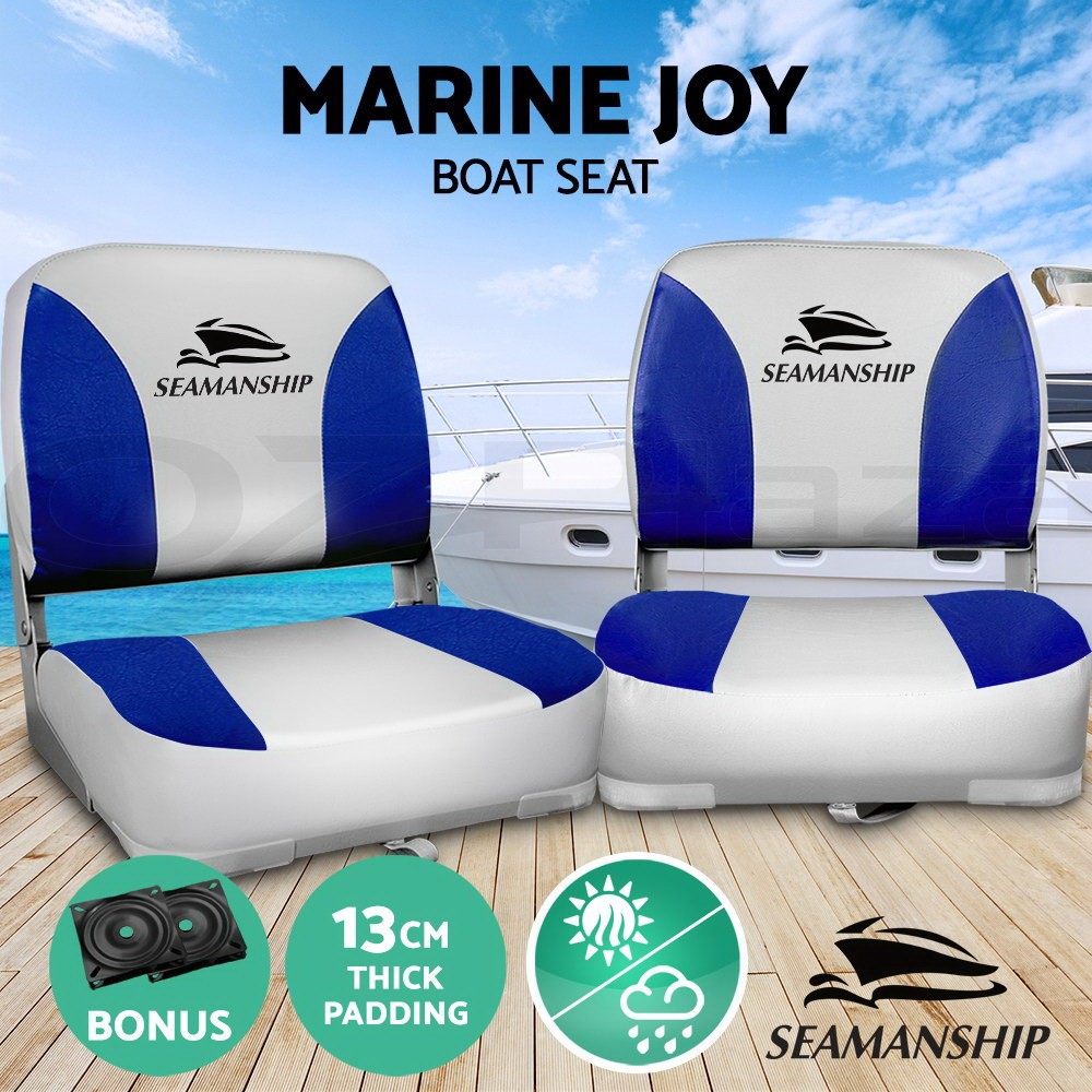 Seamanship Folding Boat Seats 2X Swivel BS86202GB40 Grey/Blue Marine Seating
