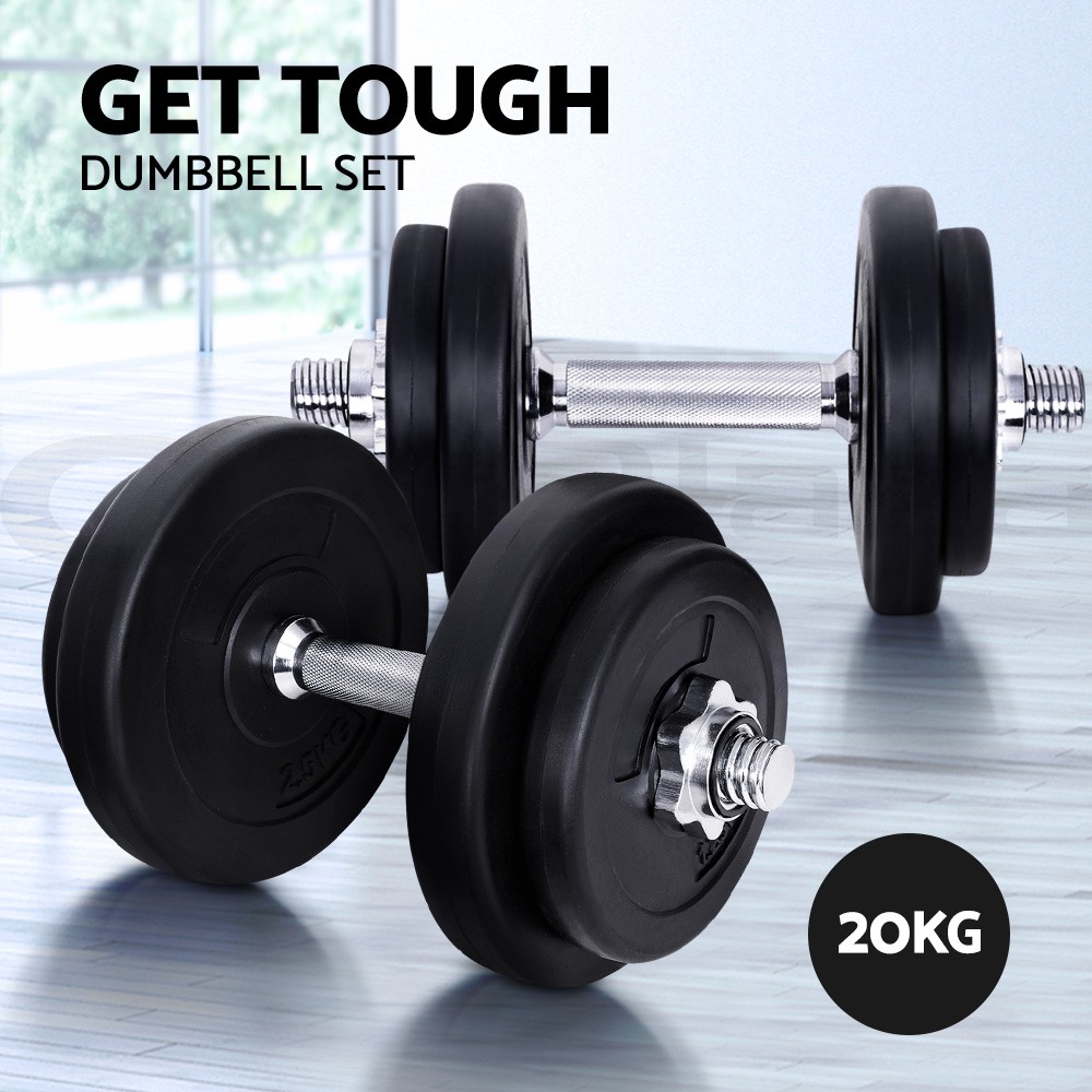 Everfit 20KG Adjustable Dumbbell Set Plastic Coated Weight Plates 2.5kg Home Gym