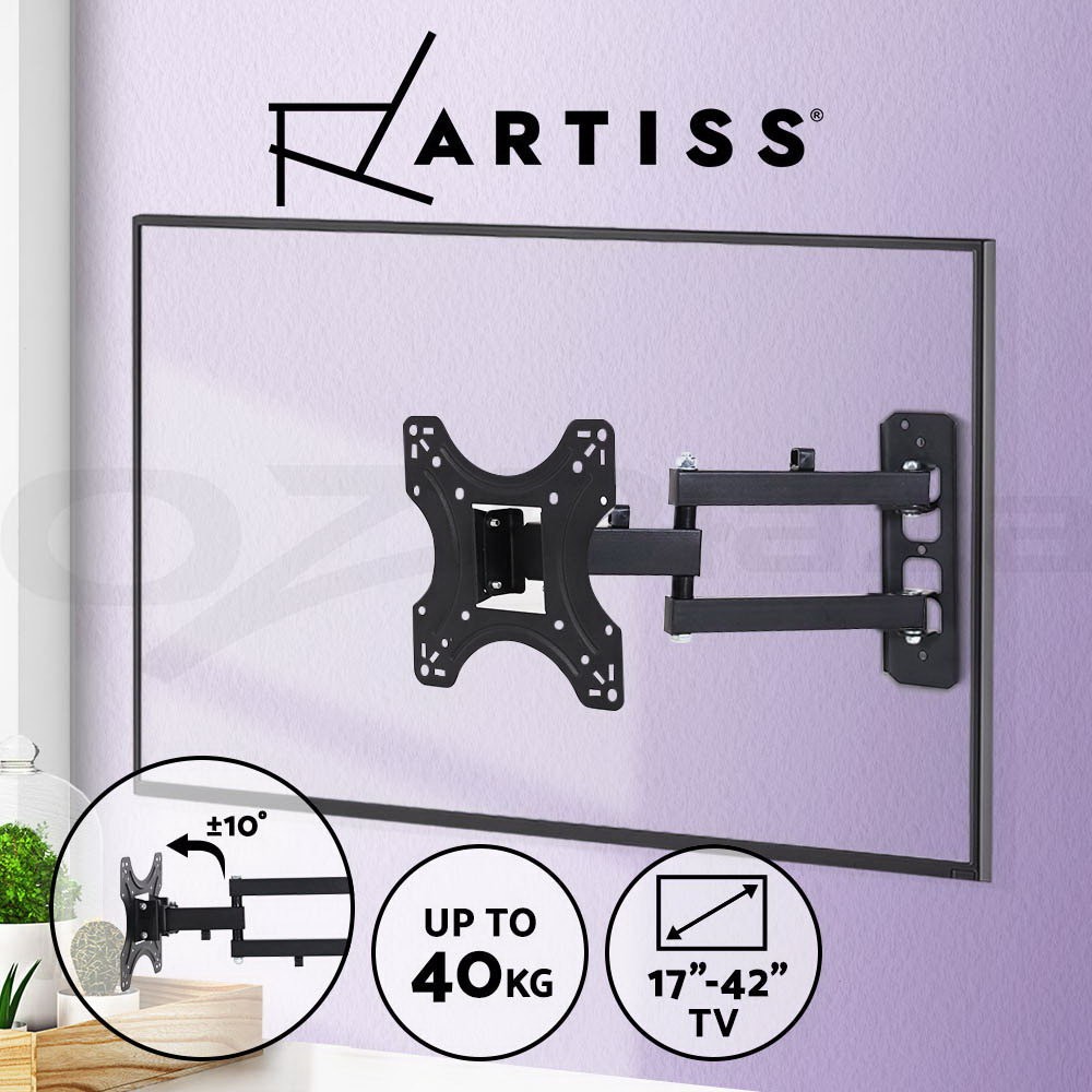 Artiss TV Wall Mount Bracket 17-42 Tilt Swivel 3 Arm 40kg VESA Black Full Motion