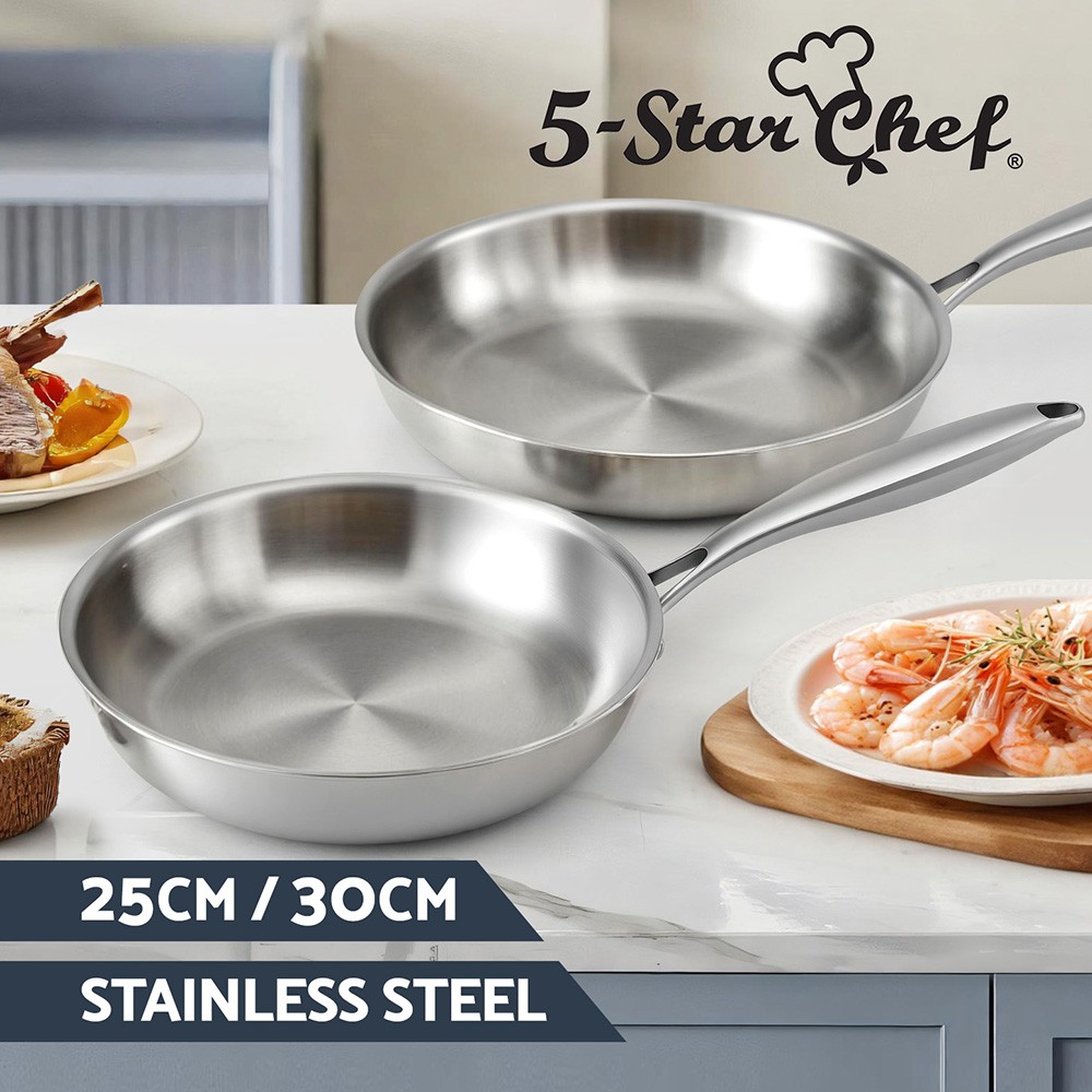 5-Star Chef Frying Pan Set Stainless Steel 25/30cm Uncoated tri-ply Induction