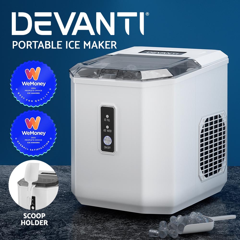 Devanti Portable Countertop Ice Maker Machine 12kg 9 Cubes 6-13 Minutes White