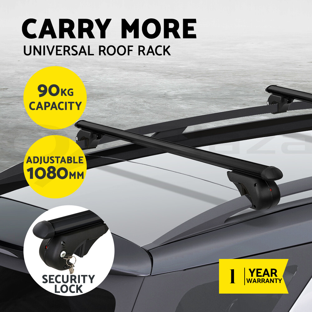 Giantz Universal Roof Rack Cross Bars Aluminium 108cm Black Anti-Theft T-slot