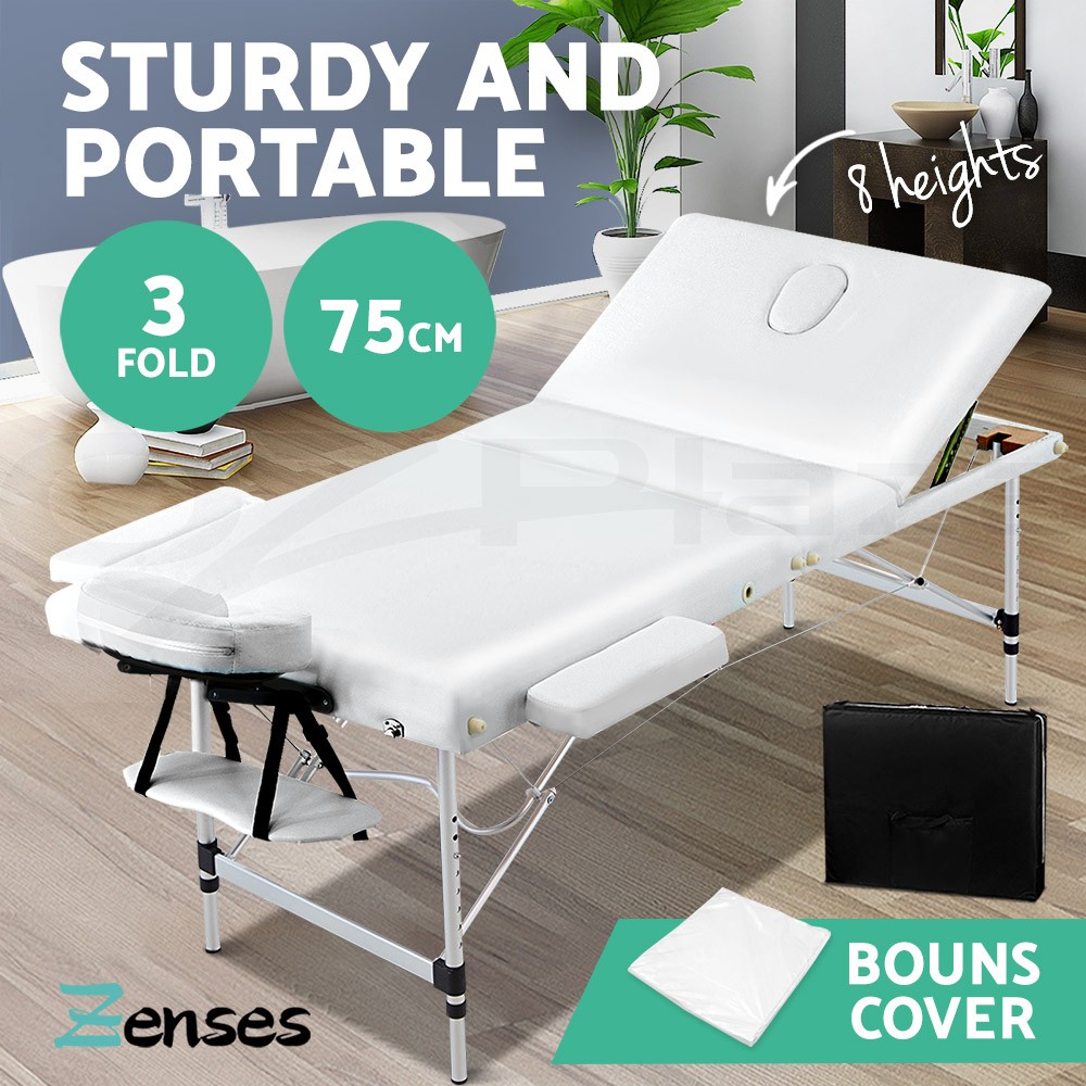 Zenses Portable Aluminium/Wooden Massage Table 2Fold Black 55cm 250kg Carry Bag