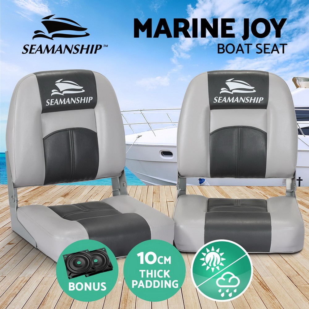 Seamanship Folding Boat Seats 2X Swivel Charcoal&Grey All Weather BS865205GR