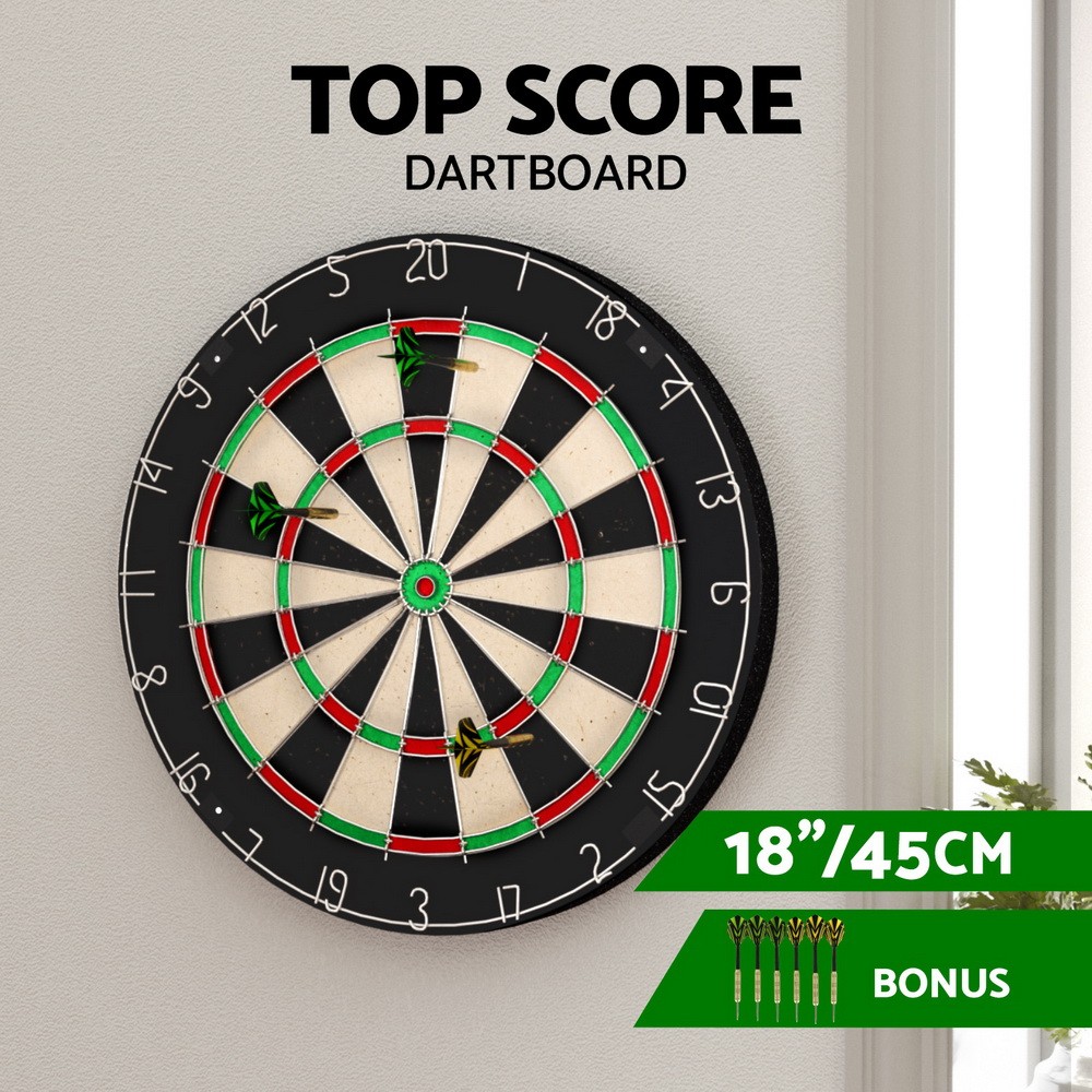 Dartboard Steel Tip Darts 45cm Black Self-healing Sisal Rotating Ring wall mount