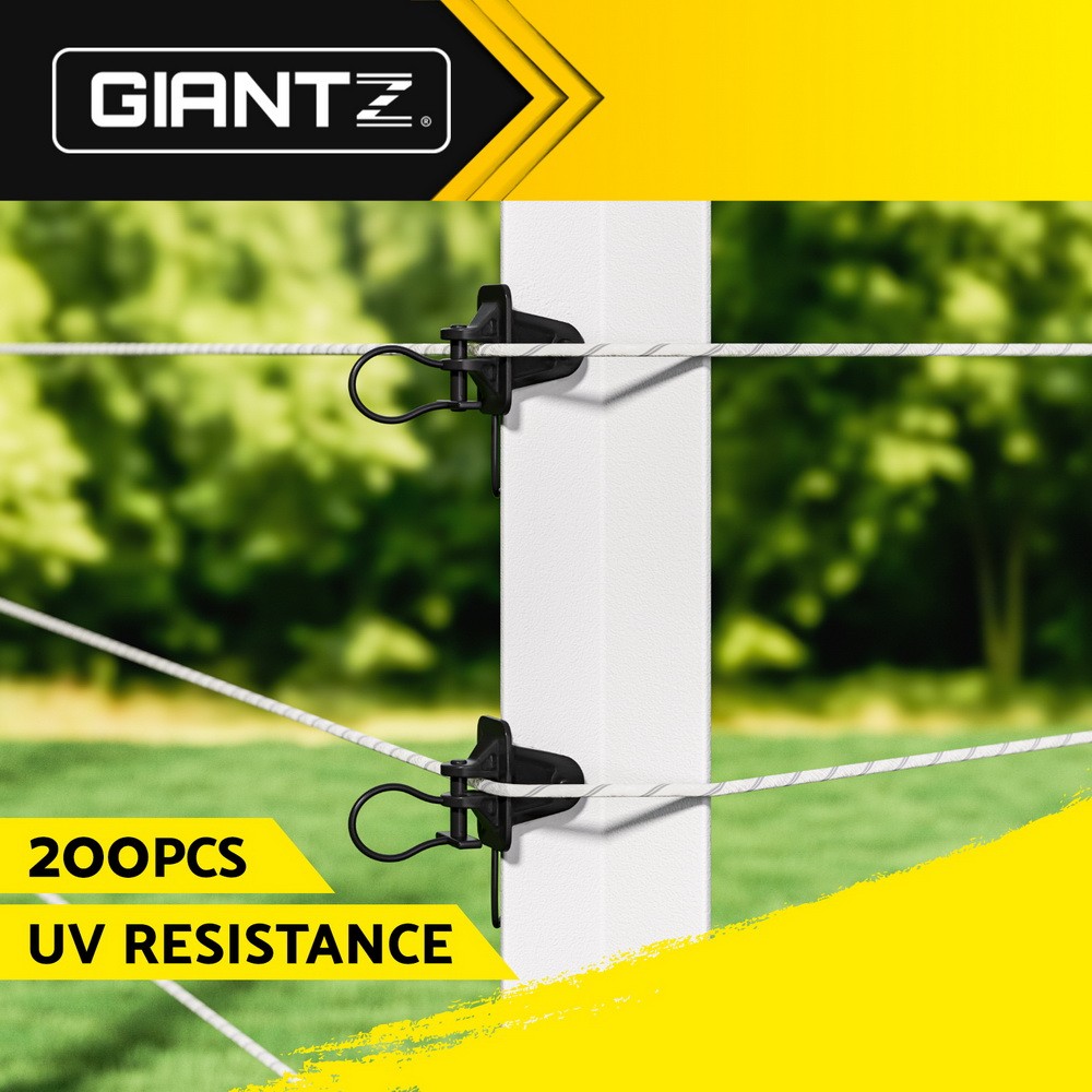 Giantz Electric Fence Insulators 200pcs Pinlock UV Polyethylene Black 6.5mm Pin