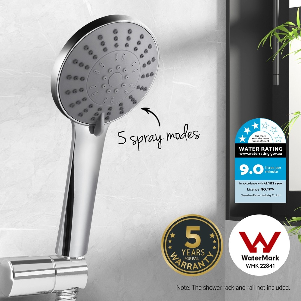 Handheld Shower Head 4.5 High Pressure 5 Spray Modes Chrome ABS Plastic Round